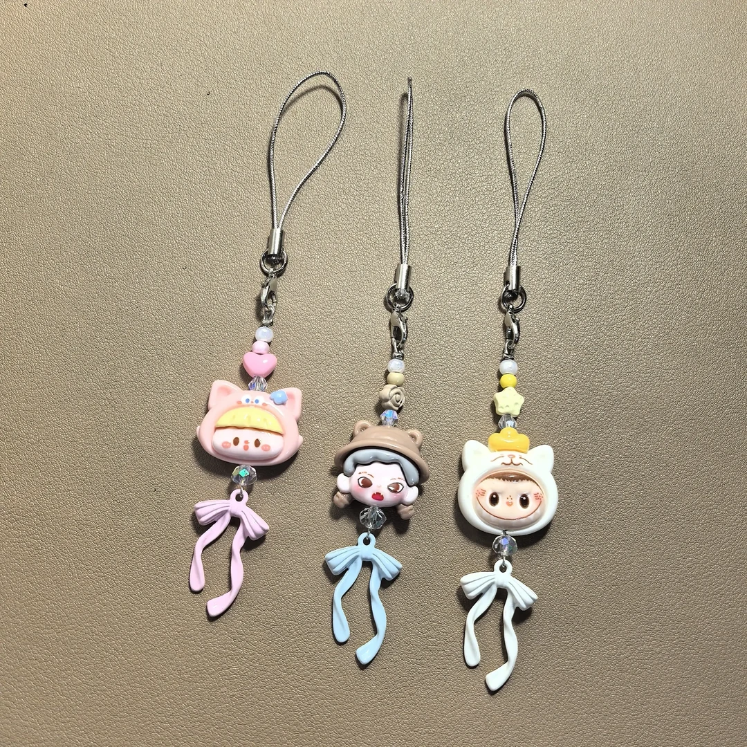 新款树脂人物头像配件搭配合金蝴蝶结挂件包包手工手机链钥匙扣