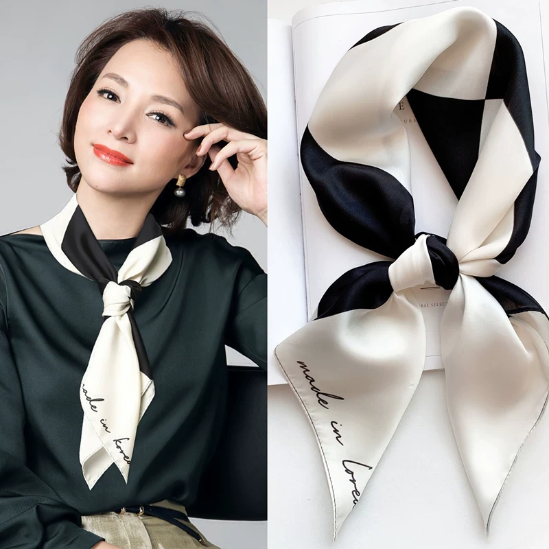护颈巾小丝巾女秋季小方巾脖子装饰飘带薄款防晒百搭围巾职业领巾