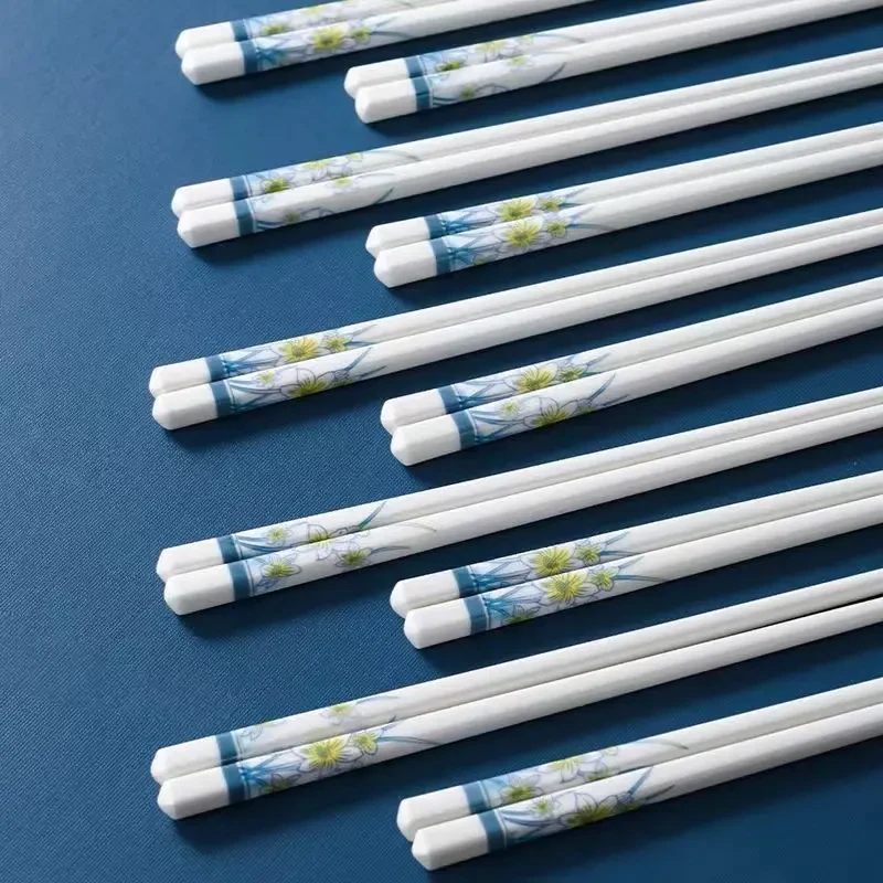 水仙花陶瓷筷子10双餐具不发霉抗菌耐高温防霉家用卫生环保高档