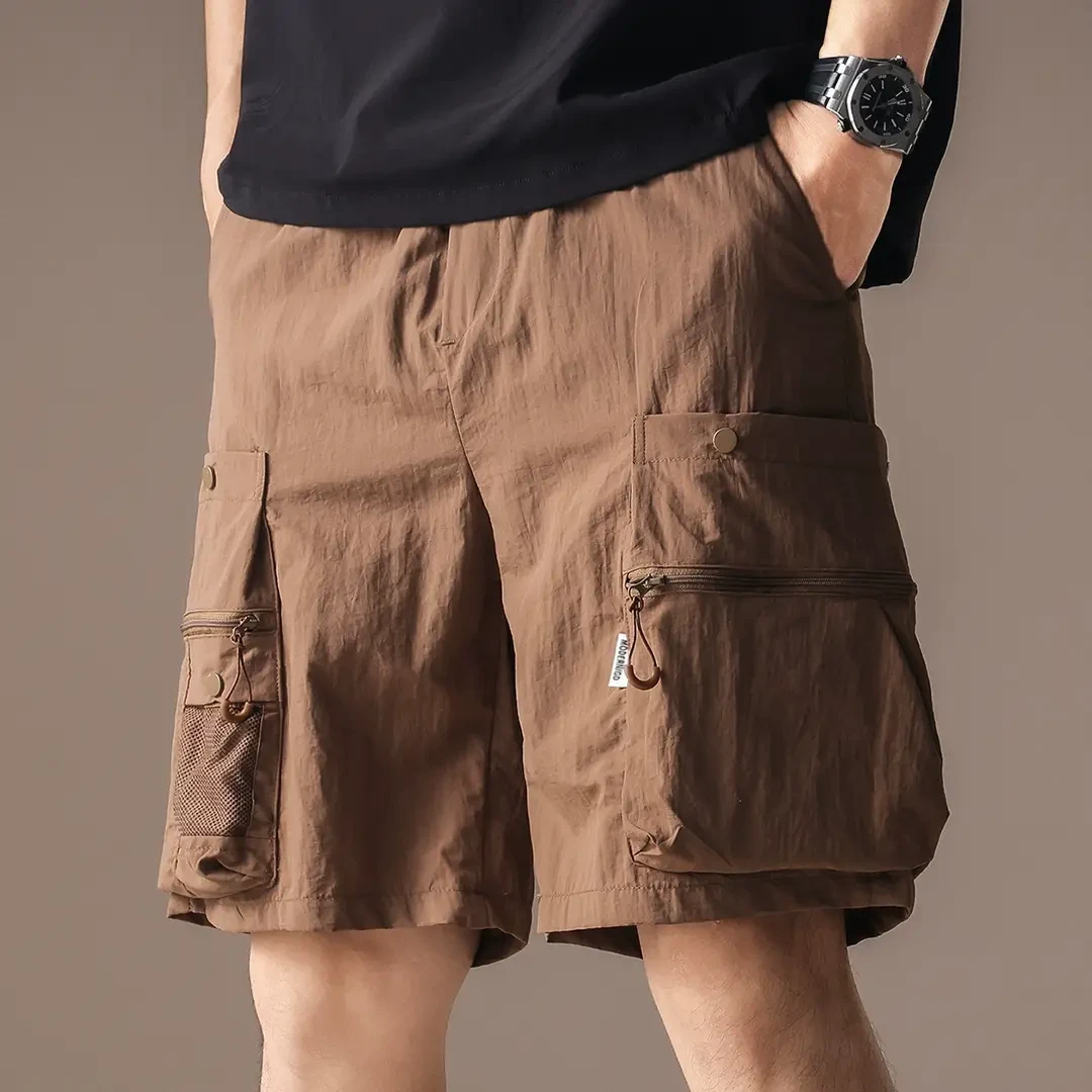 高端冰丝凉感机能工装短裤男2025夏季薄款宽松大口袋潮牌五分中裤