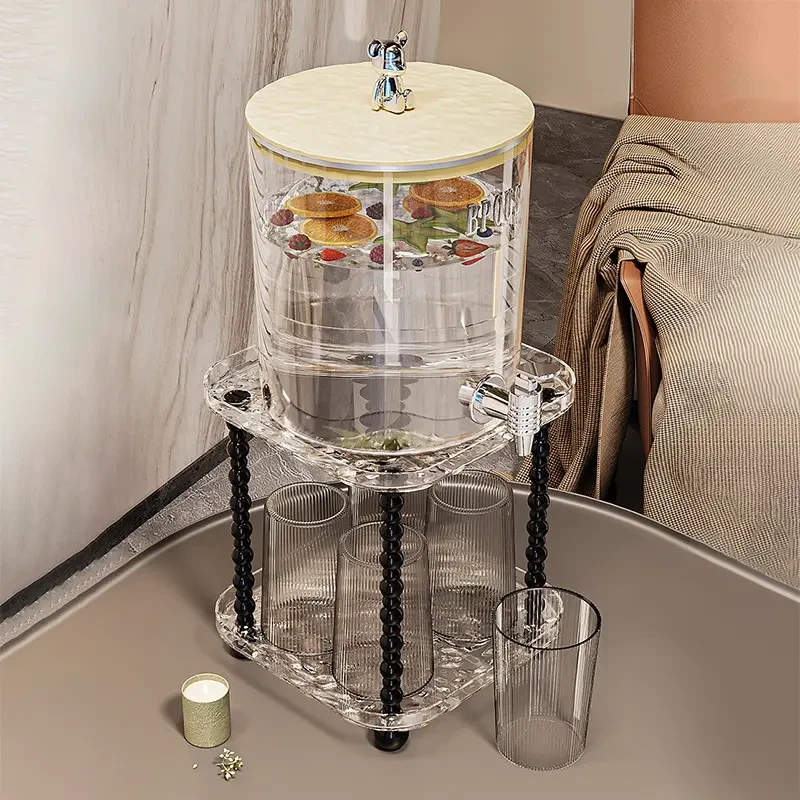加厚透明冰桶大容量收纳双层托盘杯架饮料桶水果茶凉水壶可乐冷水
