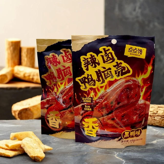 点点馋湖北风味辣卤香鸭脑壳香辣黑鸭味68g整包2个装鸭解馋零食