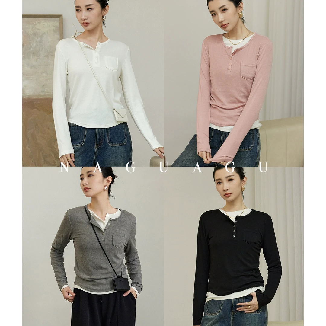 南瓜谷 裸感打底衫 轻柔棉氨~2024新款百搭纯色打底衫圆领长袖t恤