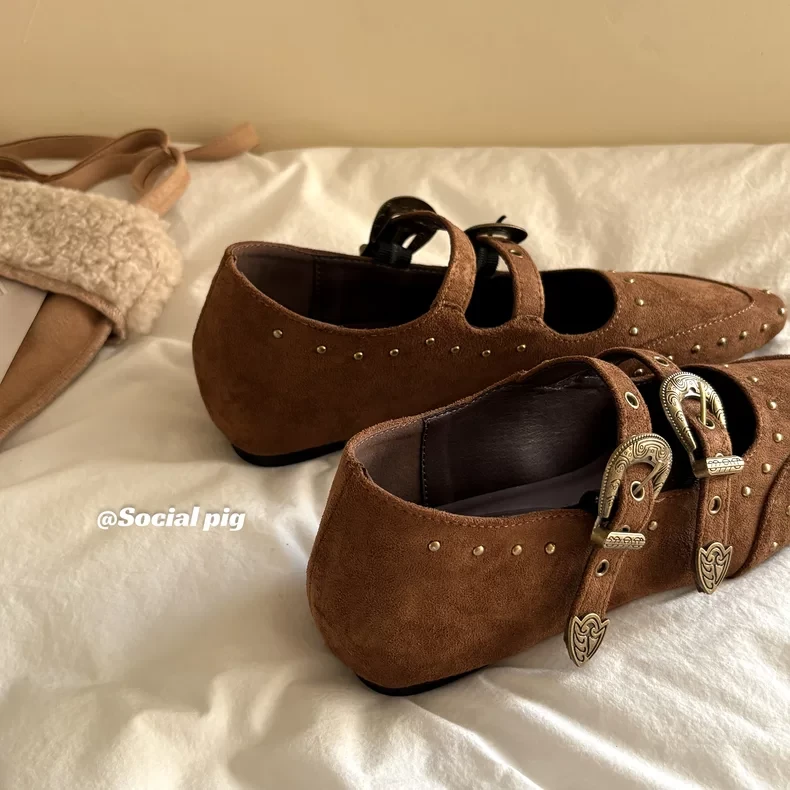 韩系ins绝美尖头绒面浅口单鞋女春秋新款爆火通勤增高玛丽珍鞋女