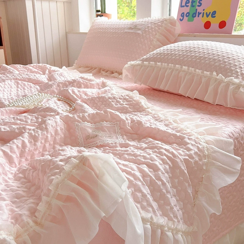 公主风泡泡纱夏凉被四件套床盖款空调被薄被子可机洗家用床上用品
