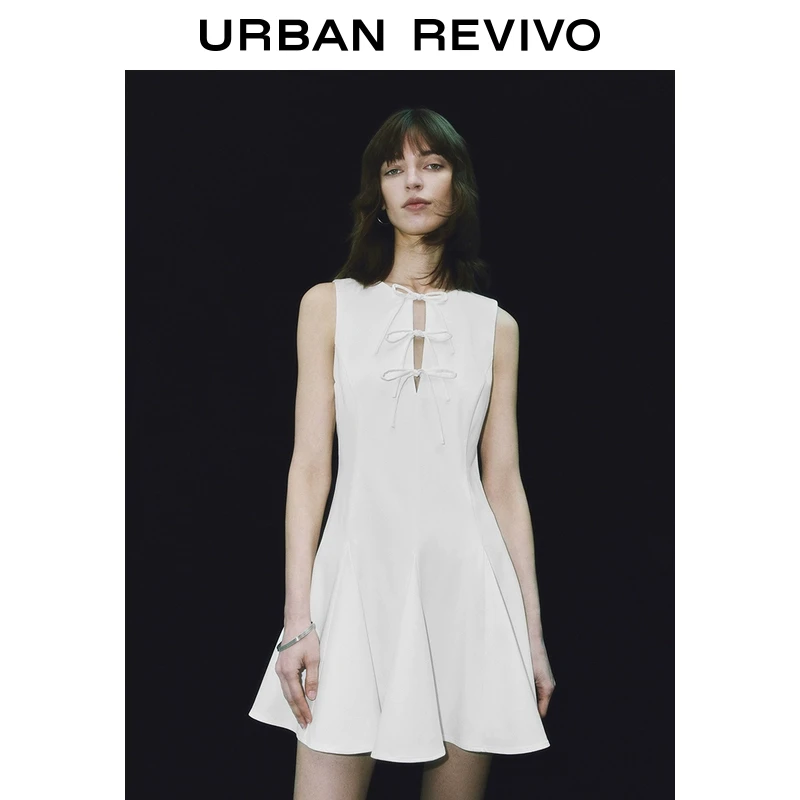 【职场际遇】UR2025新款女装气质蝴蝶结系带无袖连衣裙UWG750083