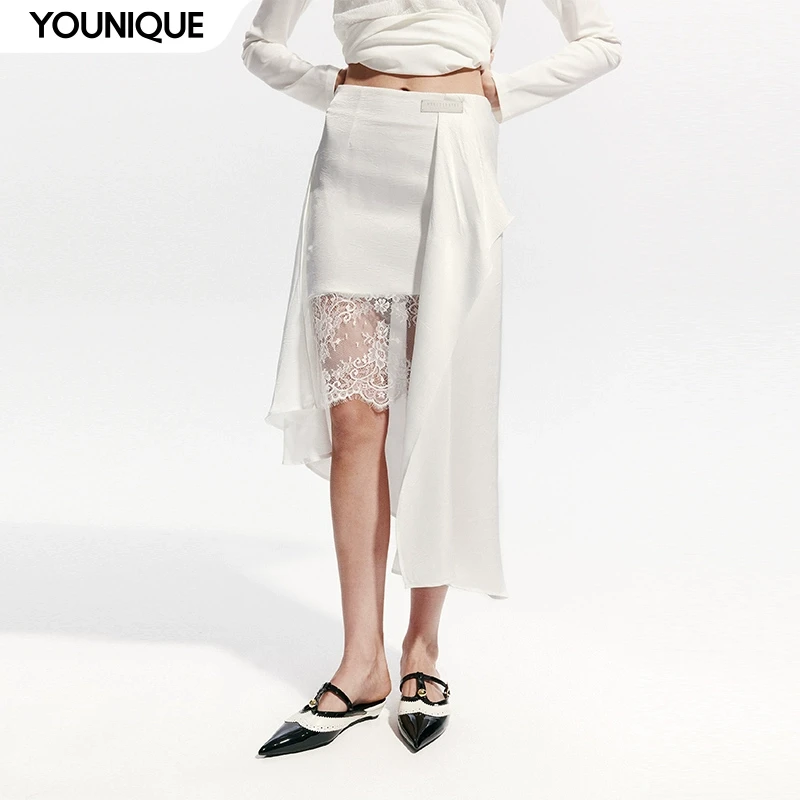 【MONSTERMING】新品25春夏百搭浪漫蕾丝不对称长裙半裙女