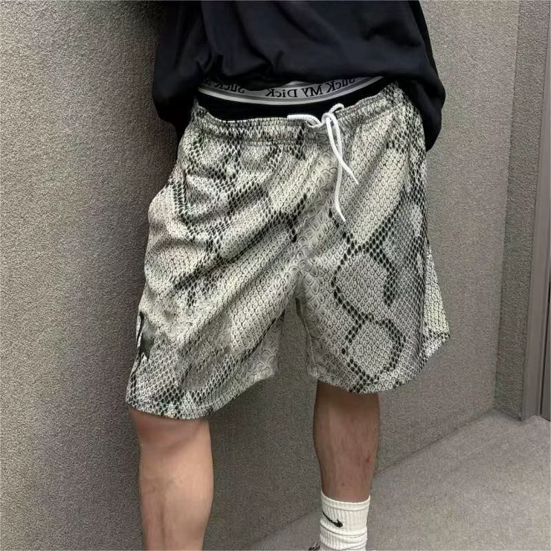300斤大码男装过膝蛇纹ins短裤夏季男潮流新款港风宽松休闲上衣