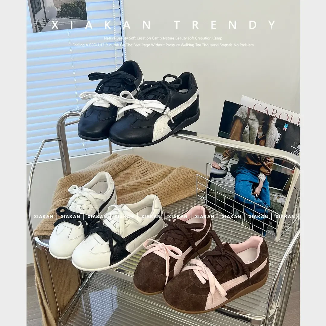 「珍姐」XIAKAN内增高6cm撞色双鞋带运动德训赛车鞋女秋冬慢跑鞋