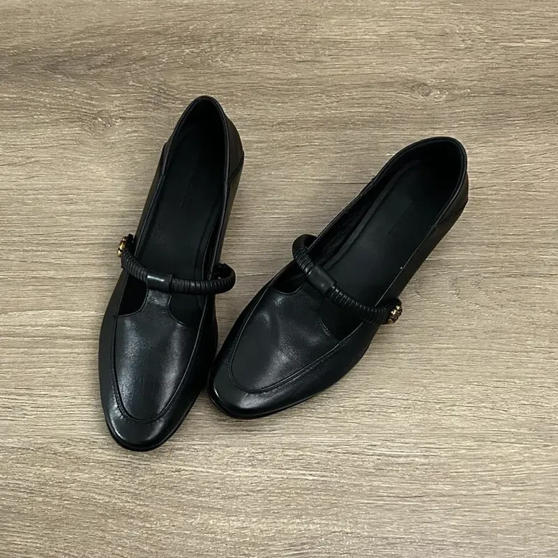 维多利亚法式复古玛丽珍夏季黑色百搭女鞋带编织粗跟通勤圆单鞋子