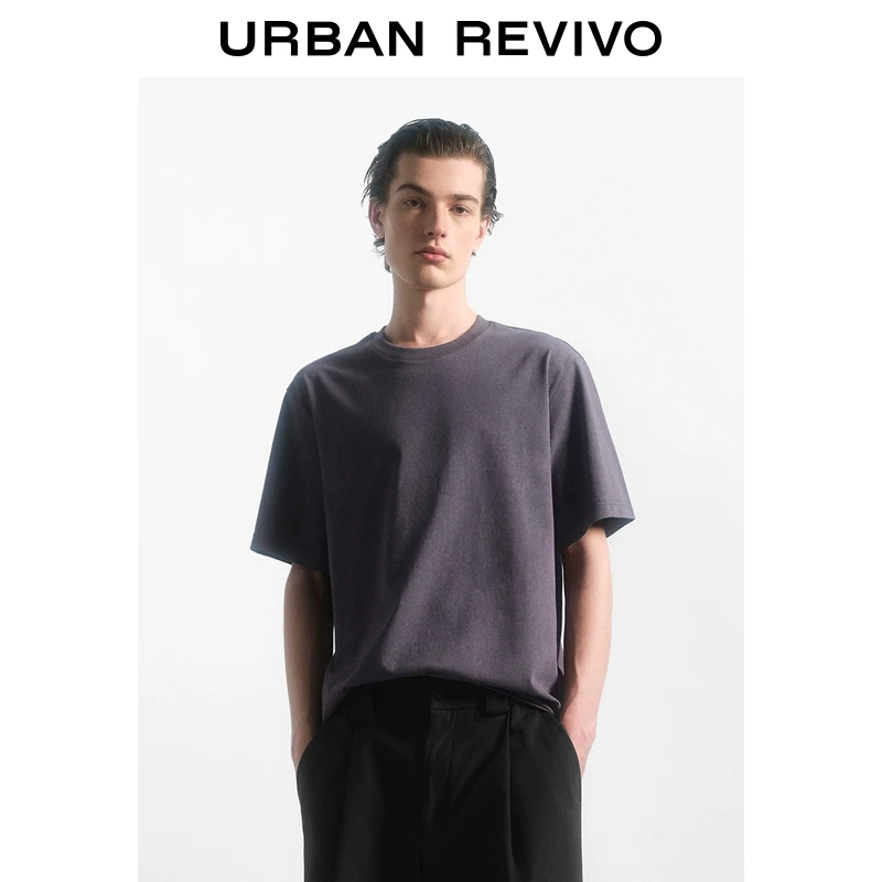 UR2025春季新款男装简约休闲纯色百搭圆领短袖T恤UMM450028