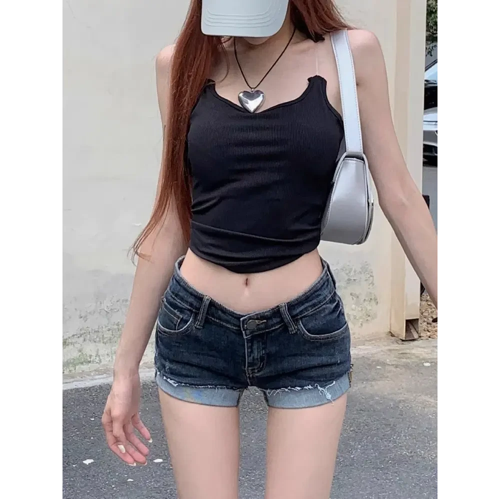 【运费险】美式辣妹蓝色牛仔超短裤女夏季性感低腰卷边裤子
