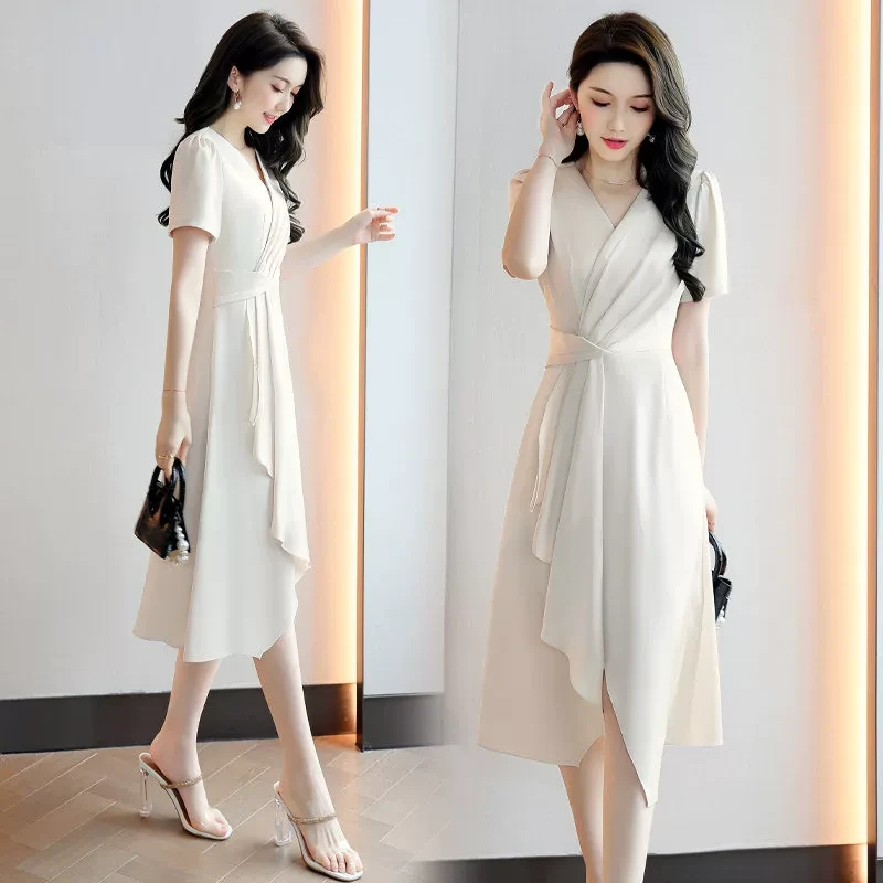 仿长裙优质无袖醋酸双面缎新款气质修身高腰法式短袖连衣裙怡心阁