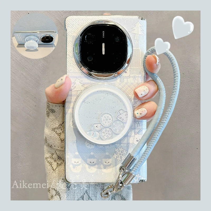 适用华为mateX6折叠屏手机壳MateX5典藏版蓝色皮质matex3雪人小狗