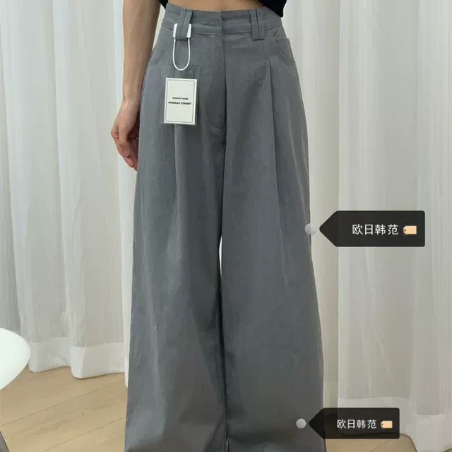 大码复古灰色高腰阔腿牛仔裤女夏季2024新款直筒宽松显瘦拖地裤子