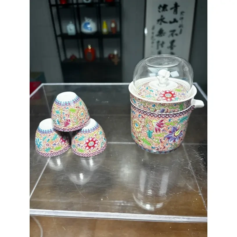 高端茶具粉珐琅缠枝莲旅行套H237