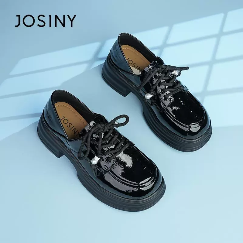 卓诗尼厚底乐福鞋女春季新款英伦风小皮鞋百搭粗跟单鞋女鞋子女款