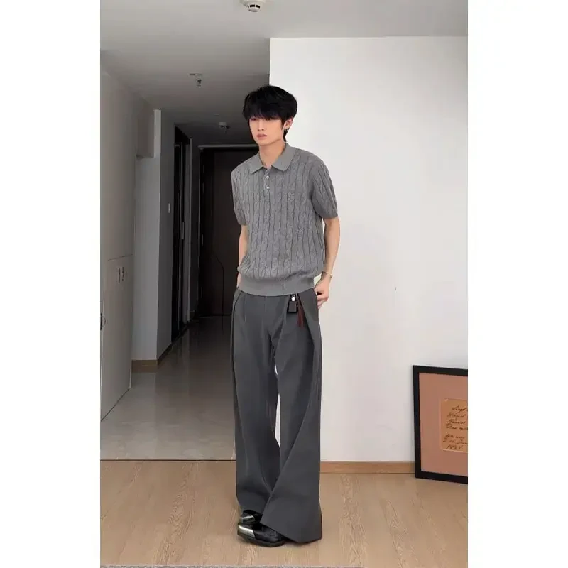 Stay the Night绞花针织短袖polo衫男高级感cleanfit正肩T恤半袖