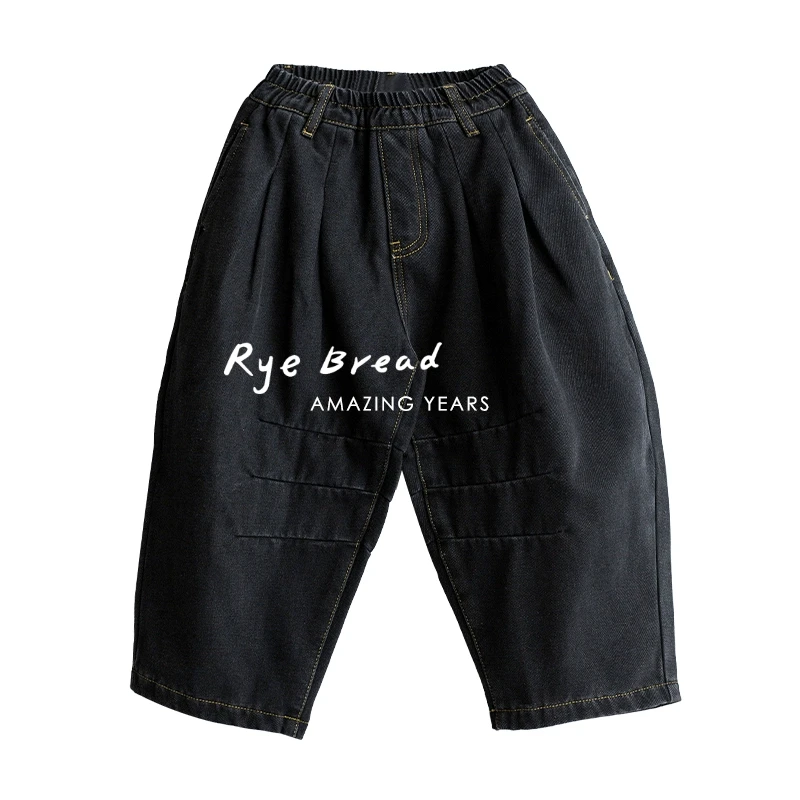 ryebread/黑面包童装 韩系休闲加绒男中大童直筒宽松牛仔裤4冬