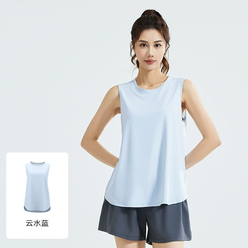 JYWB003 开叉宽松瑜伽背心健身跑步网纱宽松女无袖罩衫运动背心