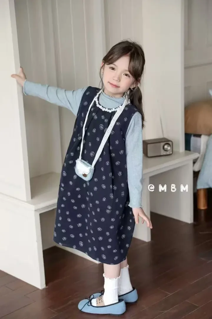 女童2025秋季新款套装宽松套头圆领印花无袖背心裙+打底衫套装