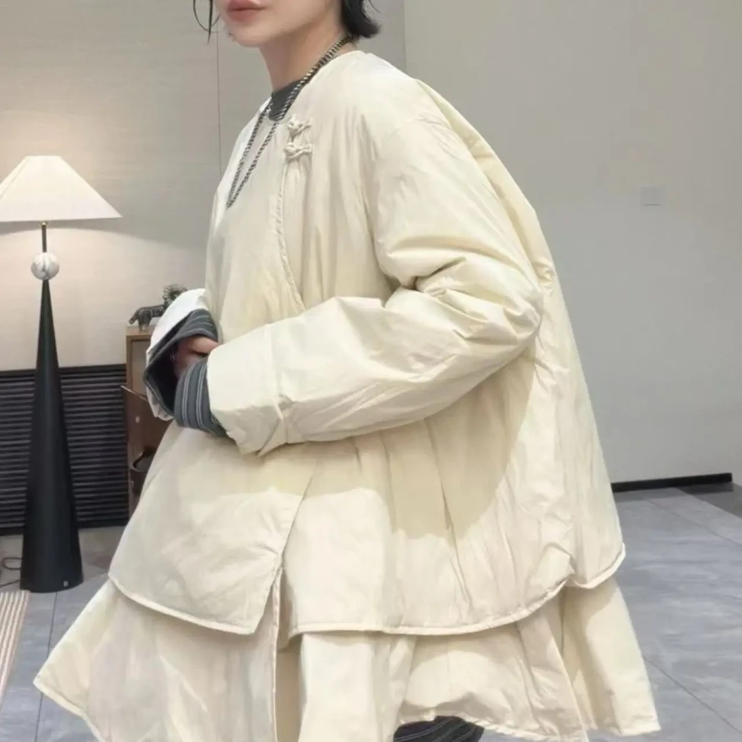 时尚斜襟盘扣女冬季新款休闲宽松百搭保暖外套设计款小众轻奢