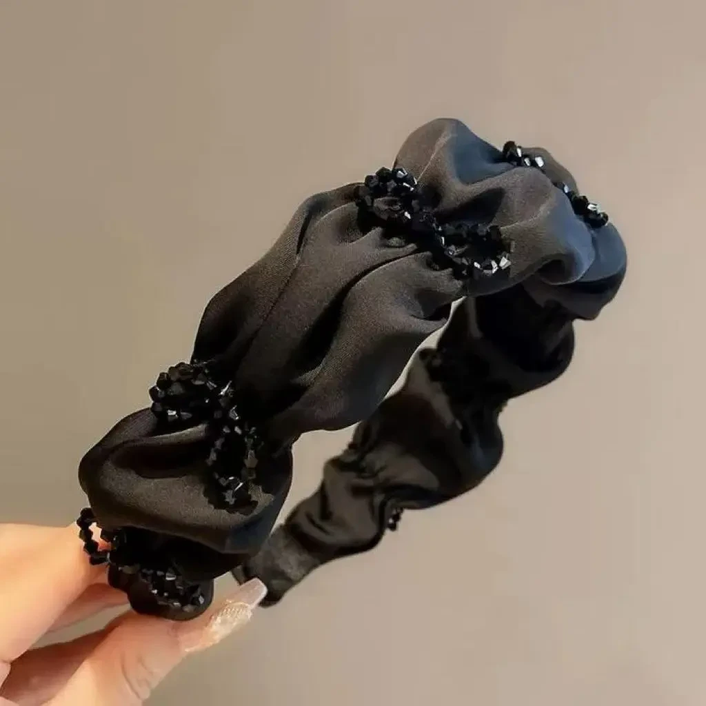 黑色蝴蝶结2024新款洋气宽边褶皱时尚发箍