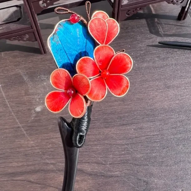 非遗绒花（梅花簪）新中式日常佩戴，汉服头饰古风配饰