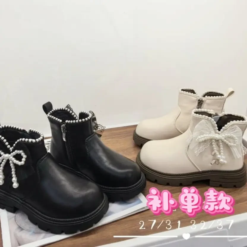 女童加绒二棉马丁靴秋冬季公主短靴时尚洋气女宝宝黑色短靴