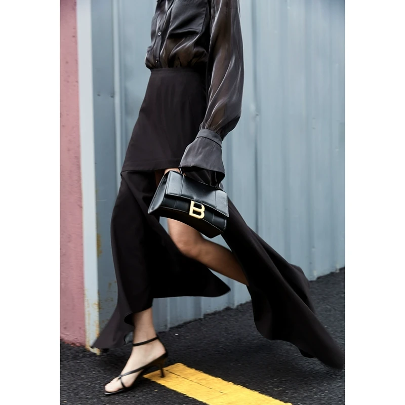 AEL原创暗黑系设计感黑色不规则半身裙春夏款街拍荷叶边高腰女裙