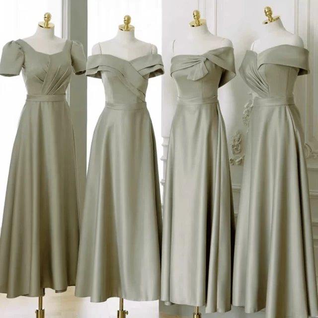 缎面伴娘服2024新款绿色夏季显瘦姊妹团高级感小个子紫色演出毕业