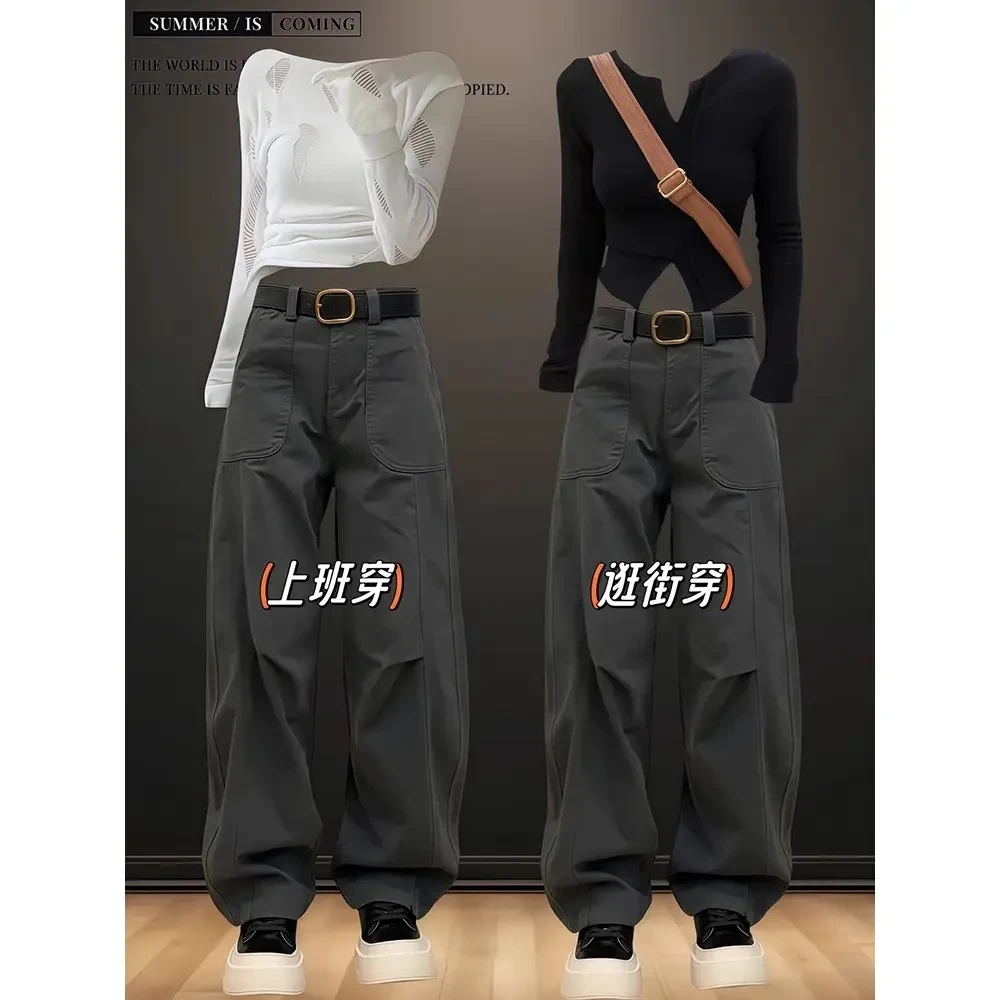 弯刀牛仔裤女2025春夏新款大码梨形身材胖mm显瘦高腰阔腿工装裤