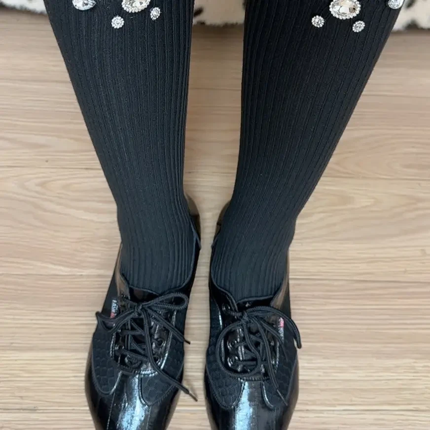 带钻中筒水钻小腿袜纯色日系四季及膝袜子女