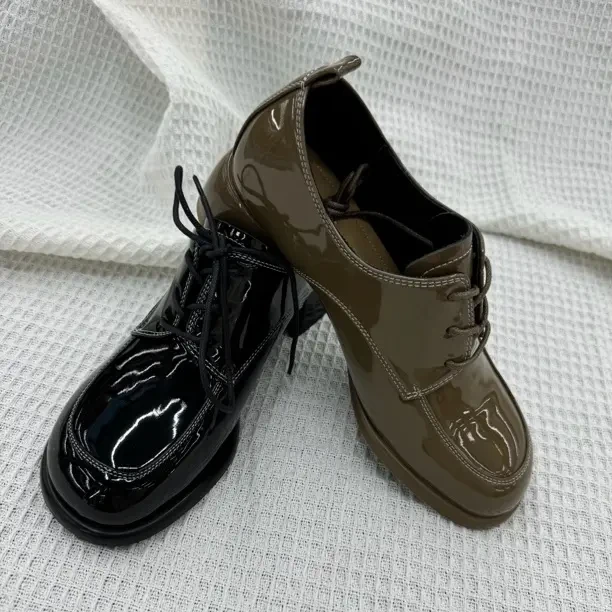 拼接常规通用春季系带方根高跟鞋英伦风时尚百搭粗跟