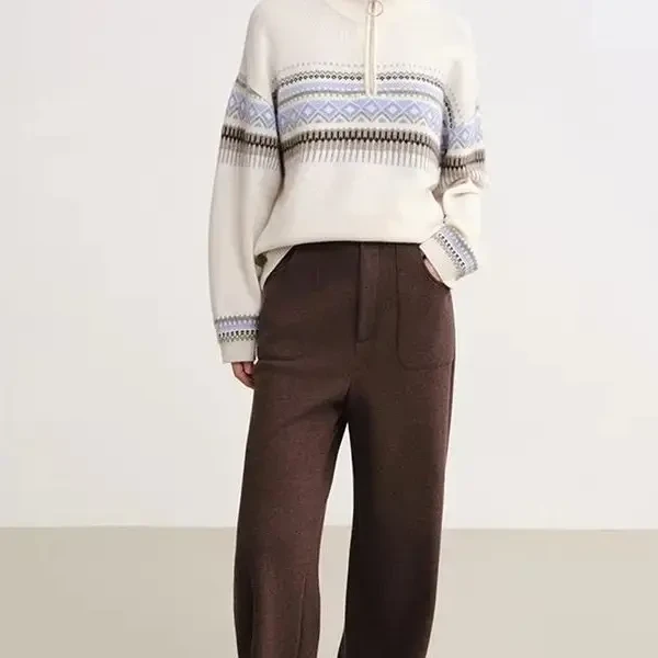 EP秋冬新款气质高腰含牦牛绒宽松直筒休闲女裤