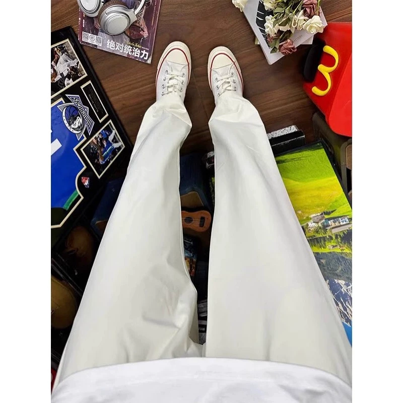 白色美式冰丝西裤男夏季薄款凉感修身显瘦直筒裤情侣垂感速干裤子