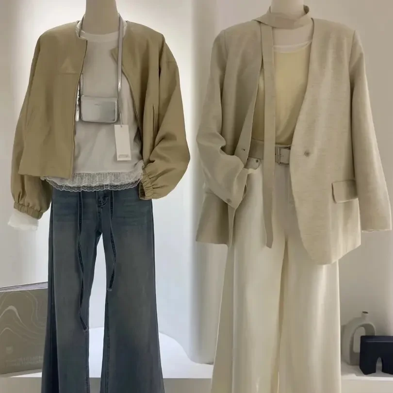 卡其色v领西装外套女春季新款高级感宽松休闲气质西服ins潮