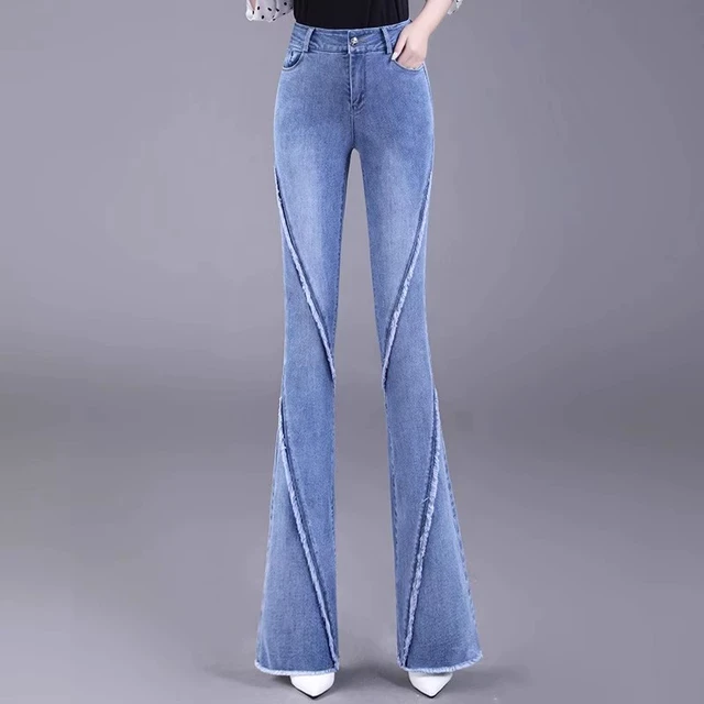 微喇弹力牛仔裤女春秋2025新款爆款高腰修身显瘦马蹄毛边百搭长裤