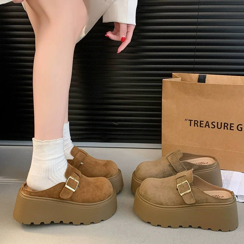 爆款厚底勃肯包头半拖鞋女外穿2025新款春季增高懒人一脚蹬博肯鞋