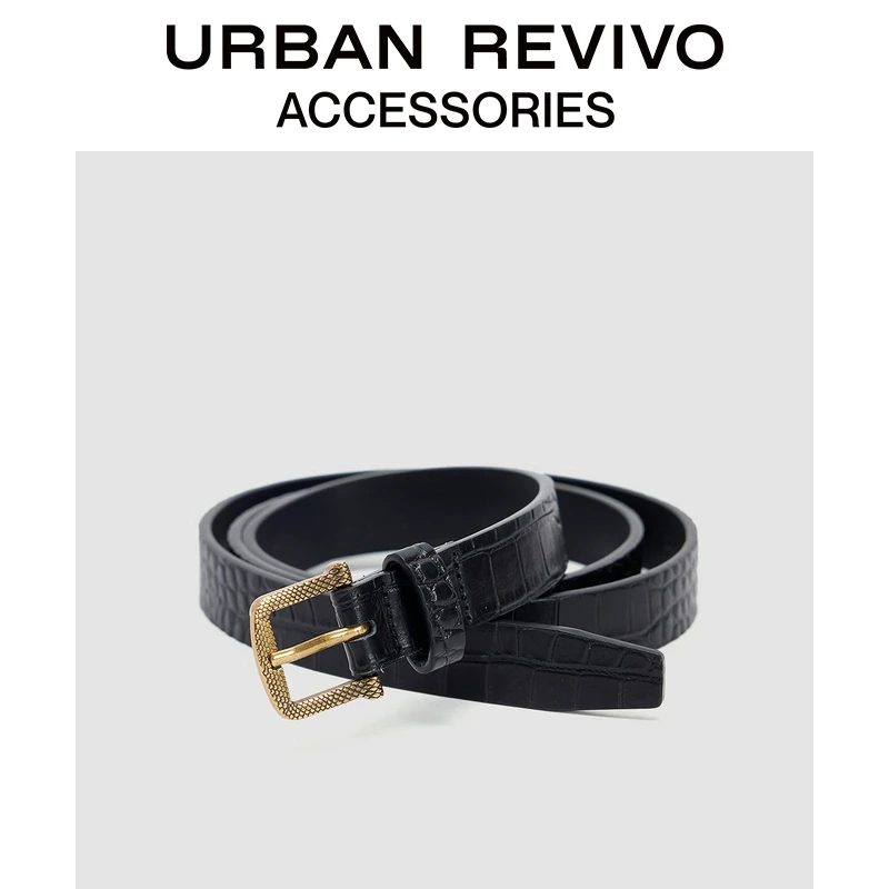 URBAN REVIVO2025春季新款女时尚百搭金属方扣皮带UAWA50008