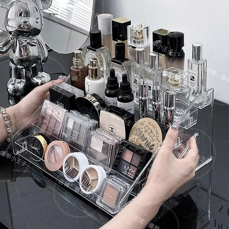 亚克力桌面香水置物架梳妆台化妆品收纳盒轻奢ins透明阶梯展示架