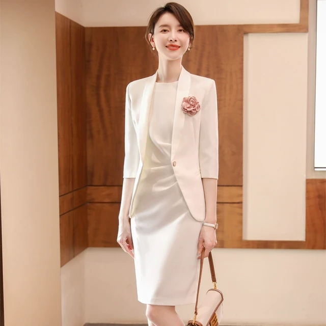 西装连衣裙高级感正装高端职业装主持人套装女气质美容师工作服夏