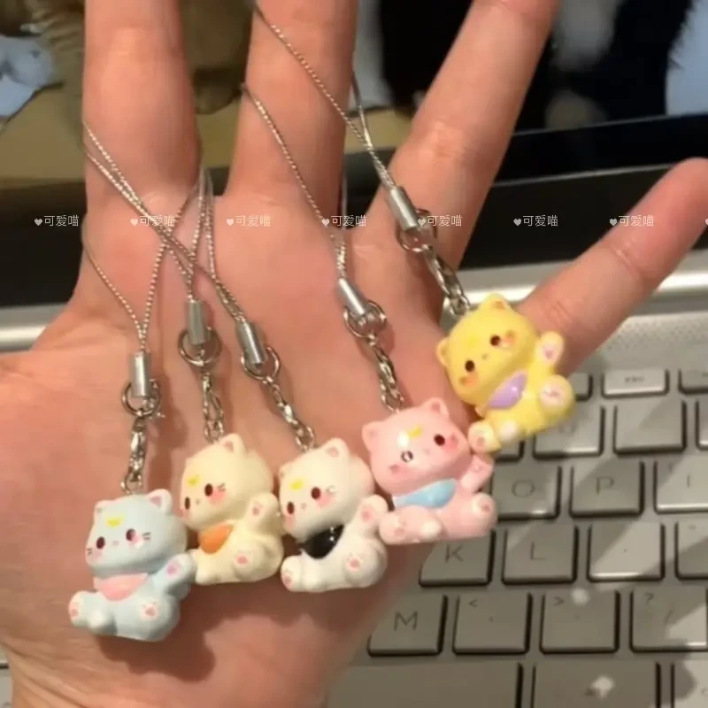 新款卡通小猫手机链可爱树脂钥匙扣少女学生包包挂件情侣闺蜜礼物