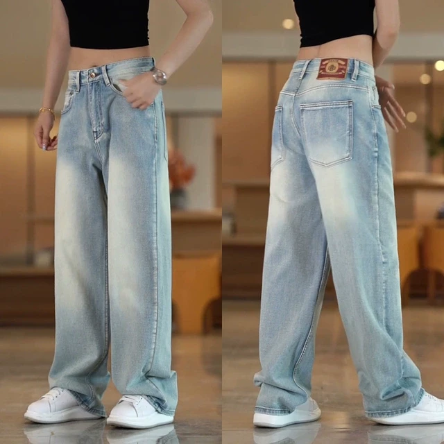 复古浅色牛仔裤男夏季新款美式高街直筒裤男装百搭宽松垂感阔腿裤