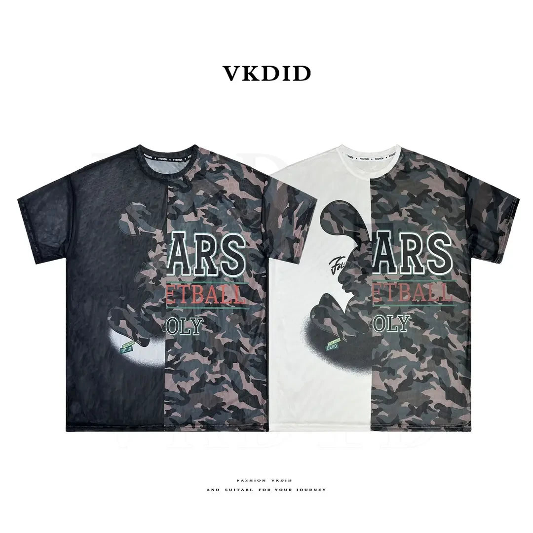 VKDID【新款oversize】潮牌原创渐变卡通撞色防晒网纱上衣T恤罩衫