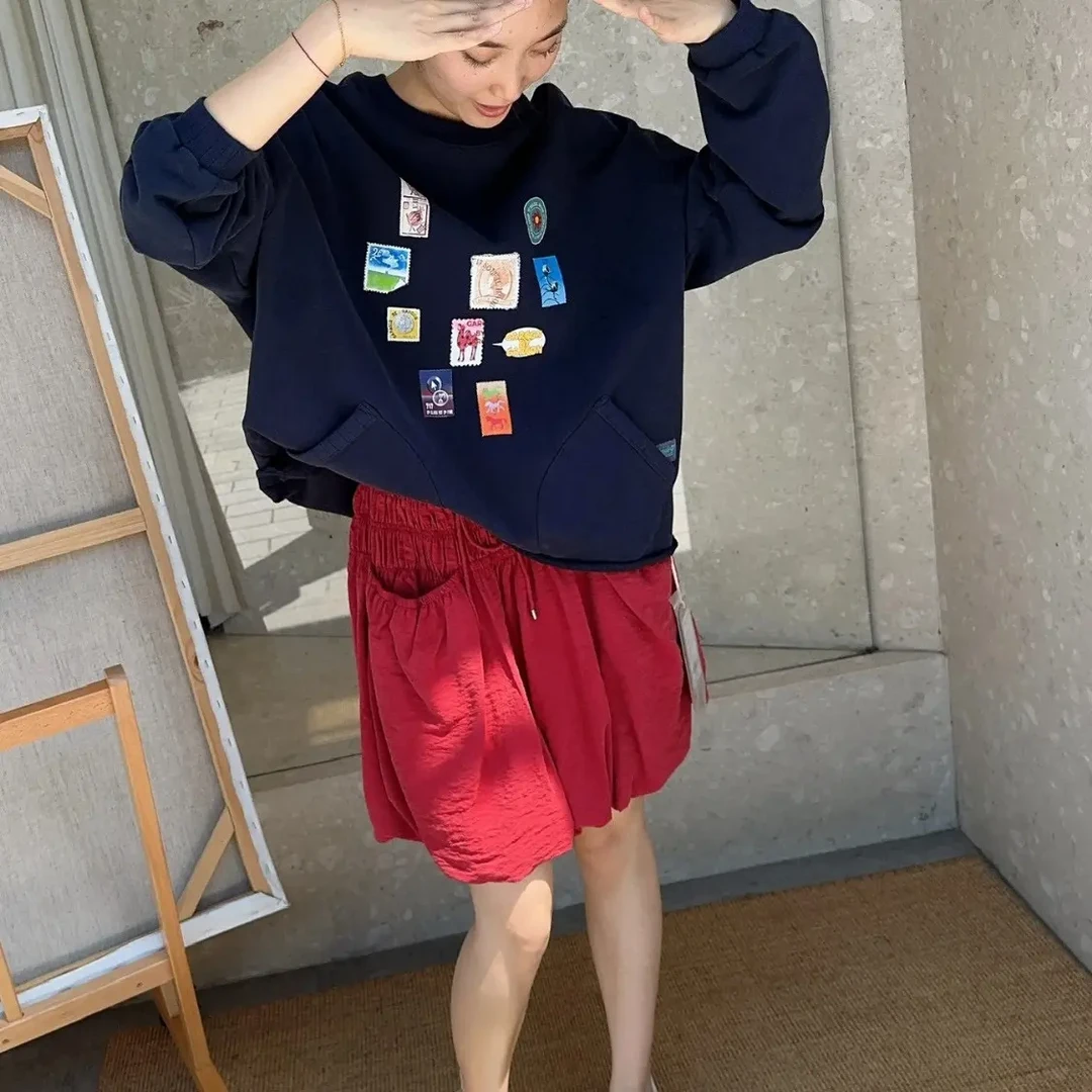 宽松型休闲风可爱风印花套头卫衣长袖上衣秋季中长款圆领百搭