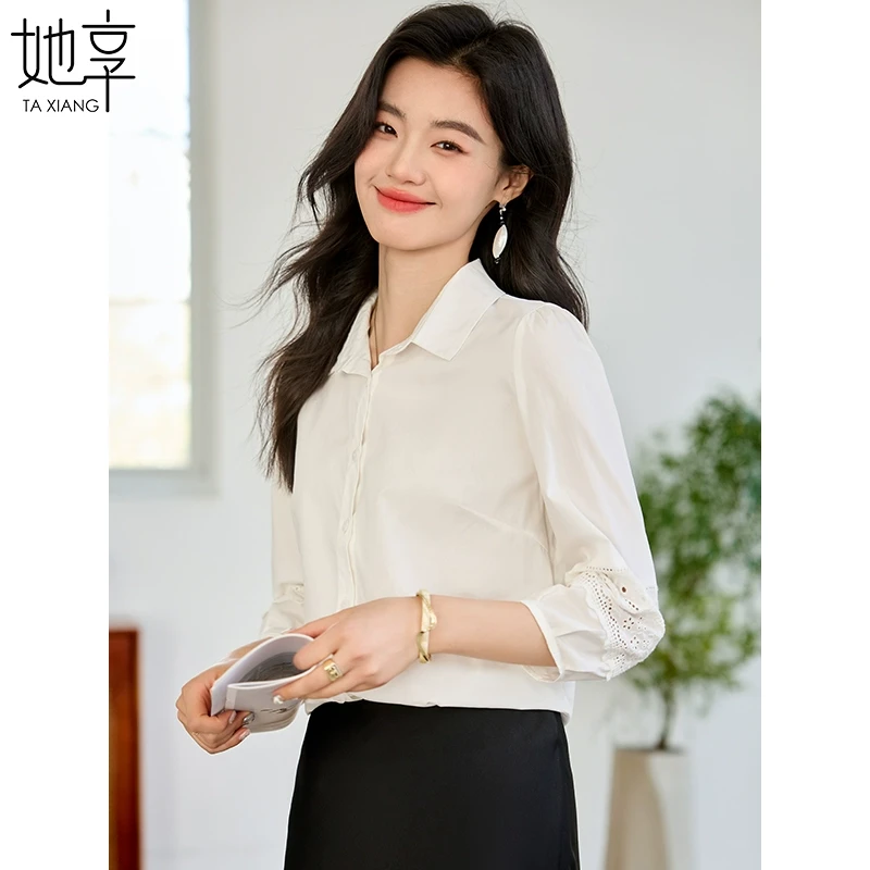 【她享】长袖衬衫女高级感灯笼袖衬衣时尚休闲百搭上衣T143C2398