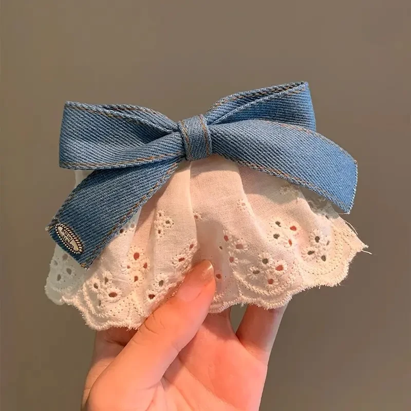 2025新款牛仔蝴蝶结发夹女后脑勺发卡可爱侧边夹子甜美弹簧夹头饰