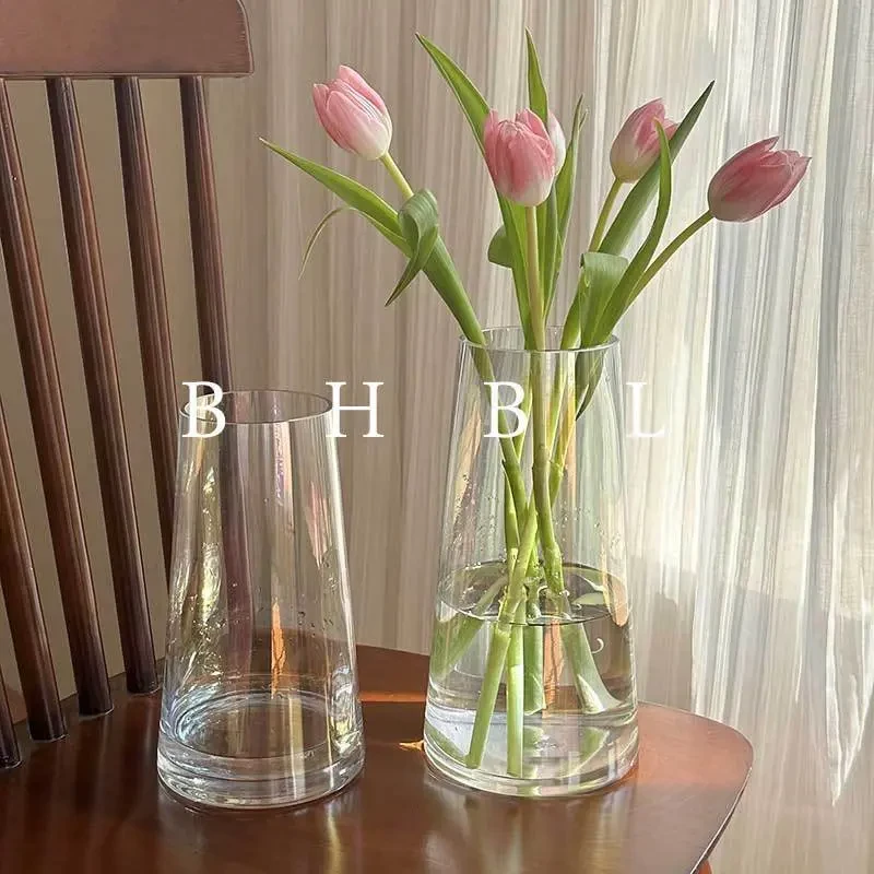 花瓶摆件客厅插花透明玻璃百合鲜花郁金香水养轻奢高级感简约LX