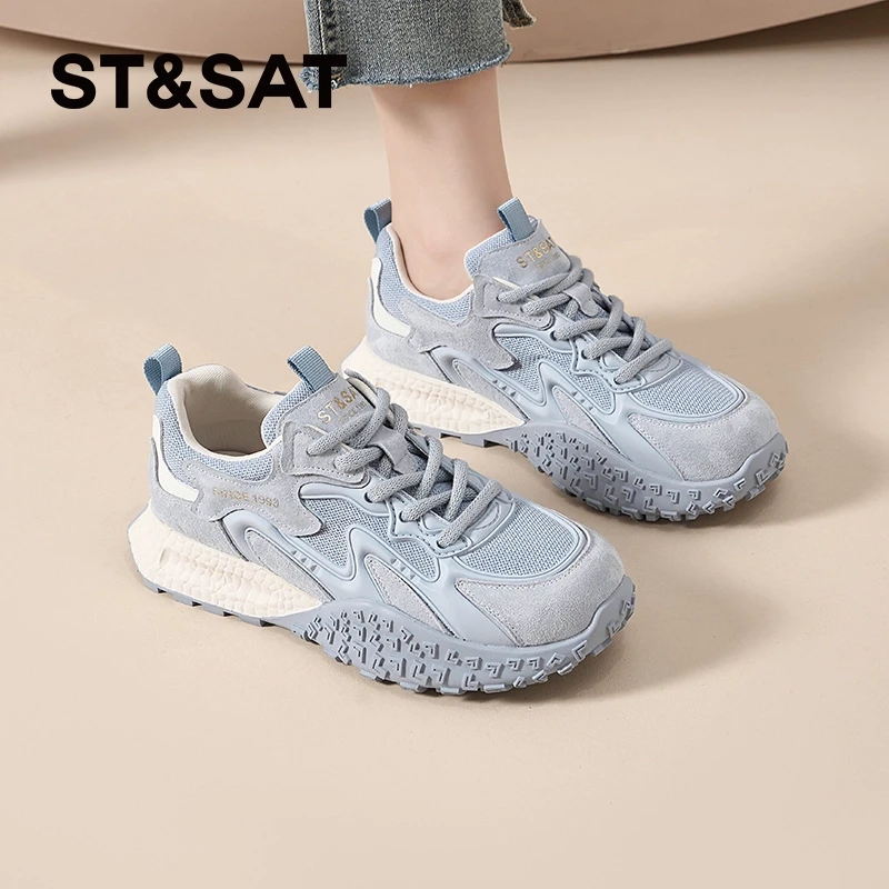 星期六蓝色网面德训鞋2025秋季新款透气休闲运动鞋子女超火阿甘鞋